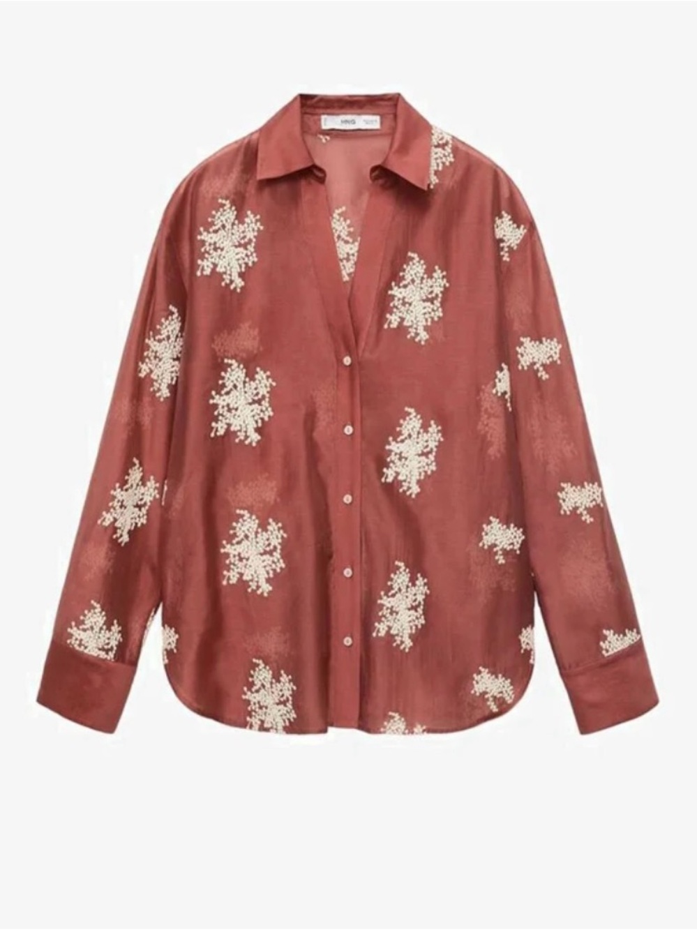 Mango Lyocell Rust Embroidered Button Down - Picture 6 of 7